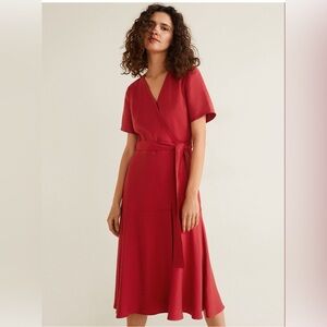 MANGO Women Red Solid Midi Wrap Dress